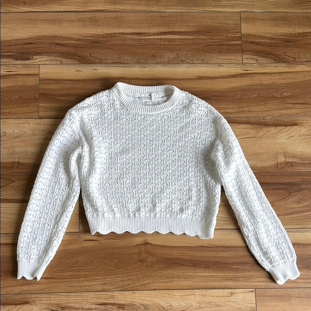 H&M White Textured Knit Sweater